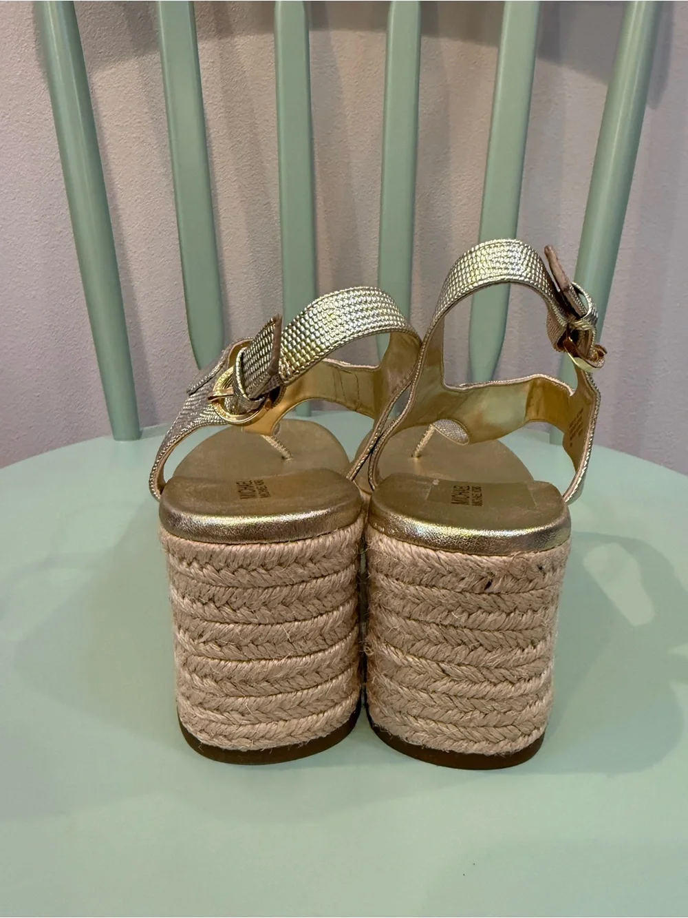 Michael Kors Gold Espadrille Wedge Sandals